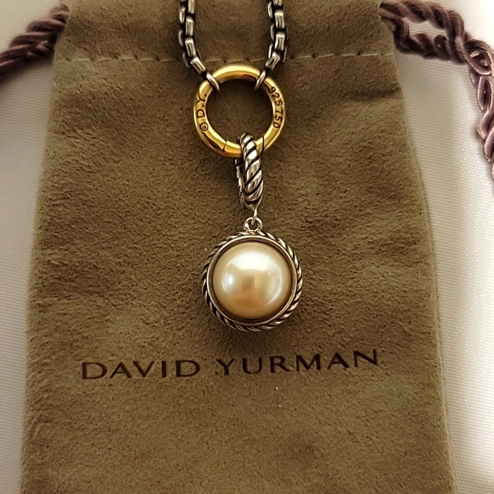 David Yurman Cable Amulet Box Chain Slider Necklace 18K/Sterling Silver 925/750